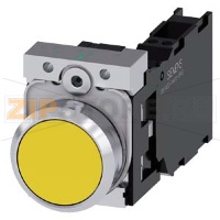 КНОПКА, 22MM, КРУГЛАЯ, МЕТАЛЛИЧЕСКАЯ ГЛЯНЦЕВАЯ, ЖЁЛТАЯ, ПЛОСКАЯ КНОПКА, КОНТАКТЫ МГНОВЕННОГО ДЕЙСТВИЯ, С ДЕРЖАТЕЛЕМ, 1NO+1NC, ПРУЖИННЫЕ КЛЕММЫ, С ГРАВИРОВКОЙ ЛАЗЕРОМ, LOWER CASE Siemens 3SU1150-0AB30-3FA0-Z&nbsp;Y12