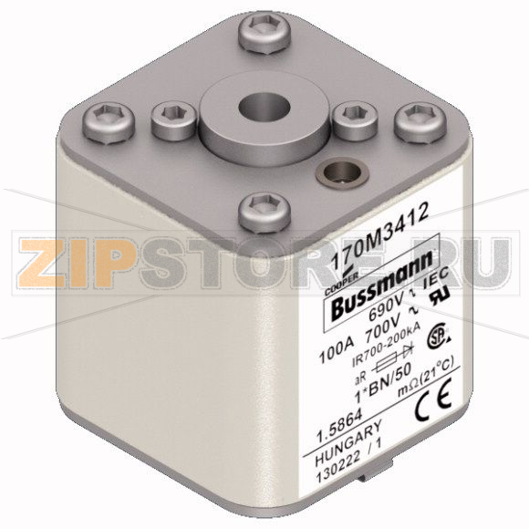 Предохранитель, 100 A, AC 690 В, size 1, 45x59x51 мм, aR, IEC UL, M8 Eaton FUSE 100A 690V 1*BN 