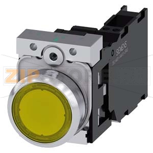 КНОПКА С ПОДСВЕТКОЙ, 22MM, КРУГЛАЯ, МЕТАЛЛИЧЕСКАЯ ГЛЯНЦЕВАЯ, ЖЁЛТАЯ, ПЛОСКАЯ КНОПКА, КОНТАКТЫ МГНОВЕННОГО ДЕЙСТВИЯ, С ДЕРЖАТЕЛЕМ, 1NO+1NC, МОДУЛЬ ПОДСВЕТКИ С ИНТЕГРИРОВАННЫМ СВЕТОДИОДОМ 230V AC,  ПРУЖИННЫЕ КЛЕММЫ, С ГРАВИРОВКОЙ ЛАЗЕРОМ, LOWER CASE Siemens 