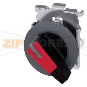 АКТУАТОР ПОВОРОТНОГО ПЕРЕКЛЮЧАТЕЛЯ С ВОЗМОЖНОСТЬЮ ПОДСВЕТКИ, 30MM, КРУГЛ., МЕТАЛЛ МАТОВЫЙ, РУКОЯТКА ДЛИННАЯ ЧЁРНАЯ С КРАСНОЙ ВСТАВКОЙ, ПЛОСКОЕ ФРОНТАЛЬНОЕ КОЛЬЦО, 2 КОММУТАЦИОННЫХ ПОЛОЖЕНИЯ: O&lt;I, БЕЗ ФИКСАЦИИ, УГОЛ ПОВОРОТА РУКОЯТКИ 45 ГРАД. : 10:30Ч./12Ч 