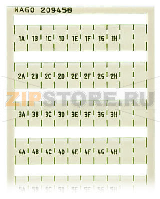 Маркировочная карта WSB; в картах; МАРКИРОВАНО; 1A, 1B, ..., 1G, 1H, ... до 10A, 10B, ..., 10G, 10H; not stretchable; Горизонтальная маркировка; с креплением на защелке; белые Wago 209-458 
