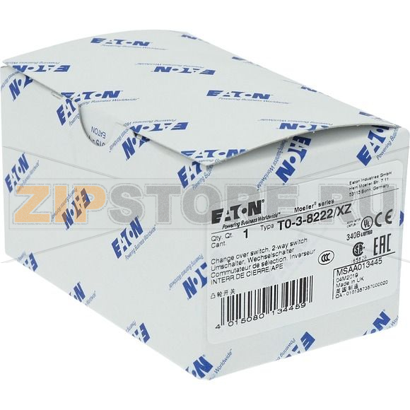Переключатель, контакты: 6, 20 A, 90°, промежуточный монтаж Eaton T0-3-8222/XZ 