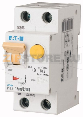 Выключатель автоматический дифференциальный 13/0,03А (AC), 1+N полюсов Eaton PFL7-13/1N/C/03 
