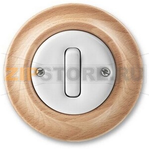 Переключатель одноклавишный, белый фарфор/натуральное дерево бук ABB 2CHK590634C4050 