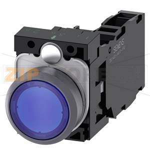КНОПКА С ПОДСВЕТКОЙ, 22MM, КРУГЛАЯ,  ПЛАСТИК С МЕТАЛЛИЧЕСКИМ ФРОНТАЛЬНЫМ КОЛЬЦОМ, СИНЯЯ, ПЛОСКАЯ КНОПКА, КОНТАКТЫ МГНОВЕННОГО ДЕЙСТВИЯ, С ДЕРЖАТЕЛЕМ, 1NO+1NC, МОДУЛЬ ПОДСВЕТКИ С ИНТЕГРИРОВАННЫМ СВЕТОДИОДОМ 230V AC, ВИНТОВЫЕ КЛЕММЫ Siemens 3SU1136-0AB50-1F 