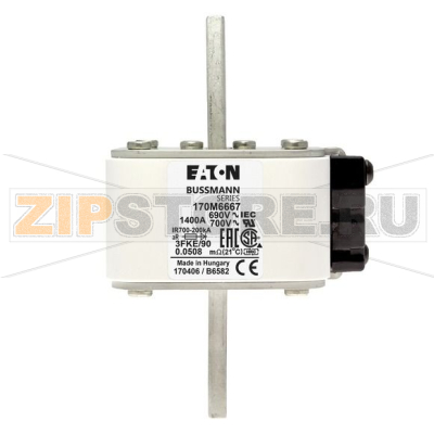 Предохранитель, 1400 A, AC 690 В, 200 кА, size 3, 76x92x135 мм, aR, IEC UL Eaton FUSE 1400A 69 