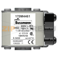 Предохранитель, 350 A, AC 690 В, 200 кА, size 1, aR, IEC UL Eaton FUSE 350A 690V 1*BKN/50 AR UC