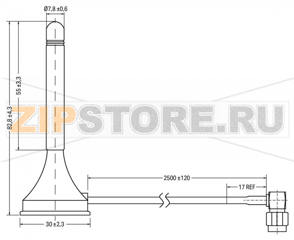 Magnetic foot antenna; with 2.5m cable and SMA plug; GSM/ UMTS/ LTE/ Bluetooth®/ WLAN; 698-960, 1400-1518, 1710-2700 MHz Wago 758-975 