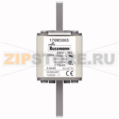 Предохранитель, 200 A, AC 690 В, 200 кА, DIN 1, 45x58x104 мм, aR, DIN, IEC Eaton FUSE 200A 690V 