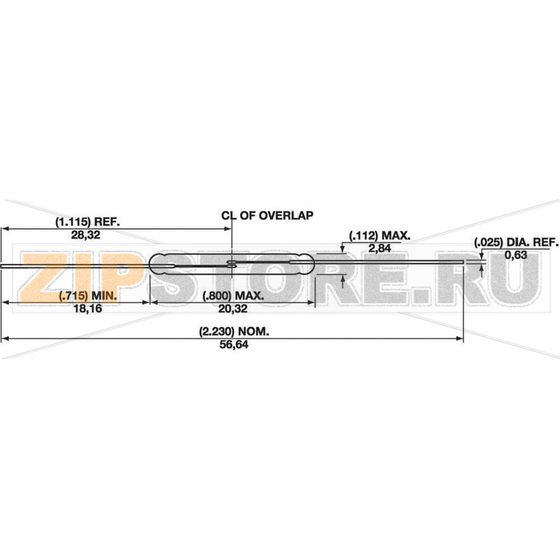 Геркон миниатюрный 250 В/DC, 265 В/AC, 1 A, 50 Вт, 20.32 мм Hamlin MRPR-8 