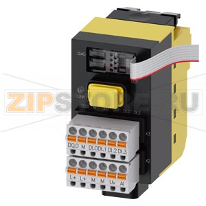 SIRIUS ACT с PROFINET: отказоустойчивый интерфейсный модуль с 4 ЦВх, 1 ЦВых (24 В DC), 1 АВх (12 бит, A/D разрешение), 24 В DC, Подключение на пружинных клеммах, крепление на переднюю панель, 1–20 терминальных модулей с возможностью подключения Siemens 3S 