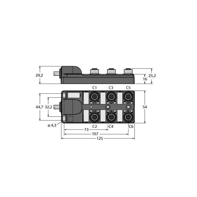 Коробка распределительная, пассивная, M12x1 Turck TB-6M12-4P2-2/TXL 