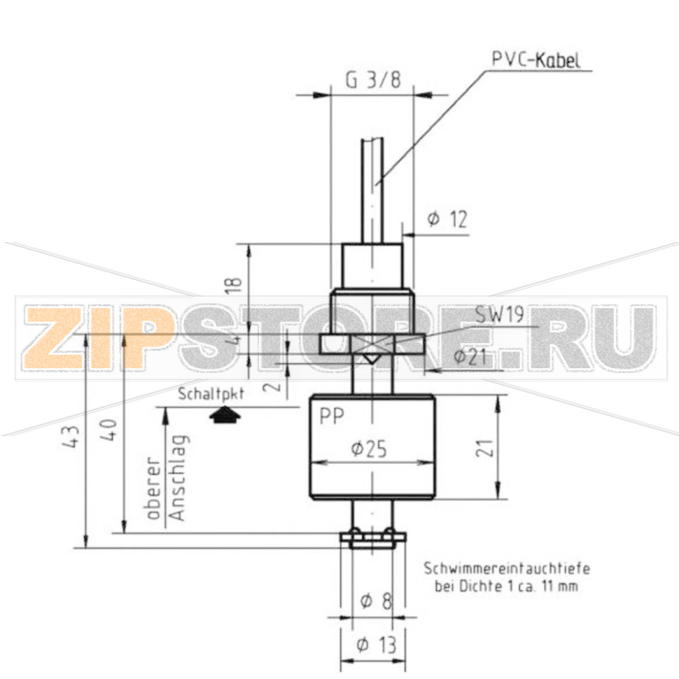 Переключатель поплавковый 200 В/DC, 250 В/AC, 1 А, IP67, 1 шт Elobau 20101C01-1 