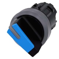 АКТУАТОР ПОВОРОТНОГО ПЕРЕКЛЮЧАТЕЛЯ С ВОЗМОЖНОСТЬЮ ПОДСВЕТКИ, 22MM, КРУГЛ., ПЛАСТИК С МЕТАЛЛИЧЕСКИМ ФРОНТАЛЬНЫМ КОЛЬЦОМ, РУКОЯТКА КОРОТКАЯ ЧЁРНАЯ С СИНЕЙ ВСТАВКОЙ, 2 КОММУТАЦИОННЫХ ПОЛОЖЕНИЯ: O-I, С ФИКСАЦИЕЙ, УГОЛ ПОВОРОТА РУКОЯТКИ 90 ГРАД. : 10:30Ч./13:3
