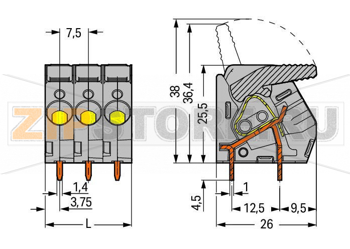 Клемма на печатную плату; рычаг; 3; Шаг контактов 7,5 мм; 9-пол.; CAGE CLAMP®; 6,00 mm; серые Wago 2706-109 Сильноточные клеммные колодки с зажимами CAGE CLAMP®, с рабочими рычагамиОткрытие и закрытие без использования инструментов – рычаги открываются/закрываются при помощи пальцевНесколько зажимов могут быть открыты одновременно– удобно для монтажа многожильных кабелейДва вывода под пайку для контакта высокого уровня механической стабильности600 В UL для шага контактов 12,5 мм...