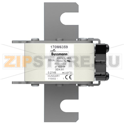 Предохранитель, 550 A, AC 690 В, 200 кА, size 3, 76x92x126 мм, aR, IEC Eaton FUSE 550A 690V 3EK 