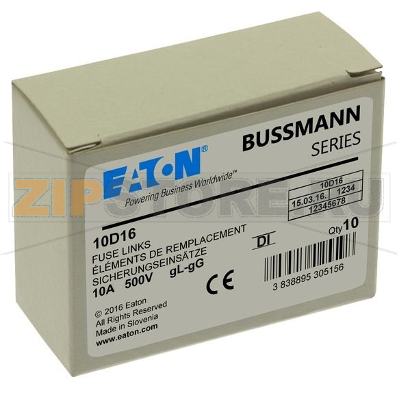 Предохранитель, 10 A, AC 500 В, 100 кА, D1, 13.2x6 мм, gL/gG, IEC с задержкой Eaton D TYPE. TIME 