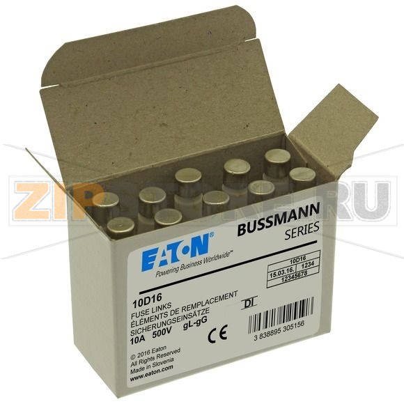 Предохранитель, 10 A, AC 500 В, 100 кА, D1, 13.2x6 мм, gL/gG, IEC с задержкой Eaton D TYPE. TIME 