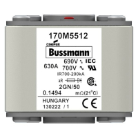 Предохранитель, 630 A, AC 690 В, size 2, 61x77x51 мм, aR, IEC UL Eaton FUSE 630A 690V 2GN/50 A