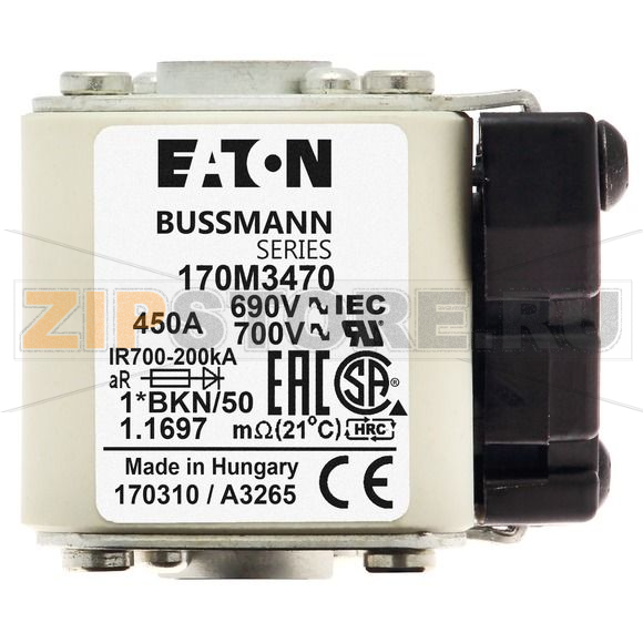 Предохранитель, 450 A, AC 690 В, 200 кА, size 1, aR, IEC UL Eaton FUSE 450A 690V 1*BKN/50 AR UC 