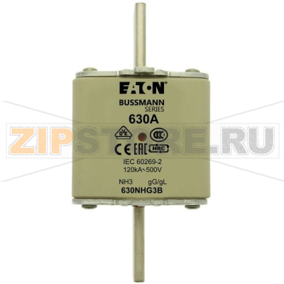 Предохранитель, 630 A, AC 500 В, 120 кА, NH3, gL/gG, IEC Eaton NH FUSE 630A 500V GG/GL SIZE 3 