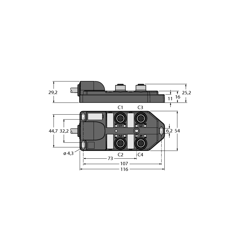 Коробка распределительная, пассивная, M12x1 Turck TB-4M12-4P2-10/TXL 
