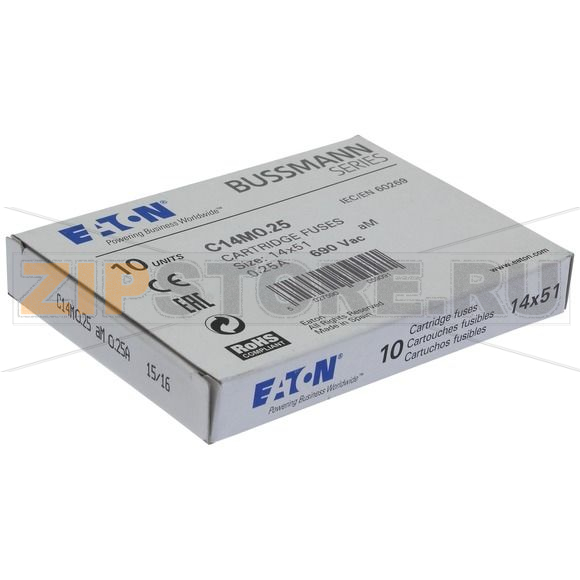 Предохранитель, 0.25 A, AC 690 В, 120 кА, 14x51 мм, aM, IEC Eaton Cylindrical FUSE 14x51 0.25A AM 