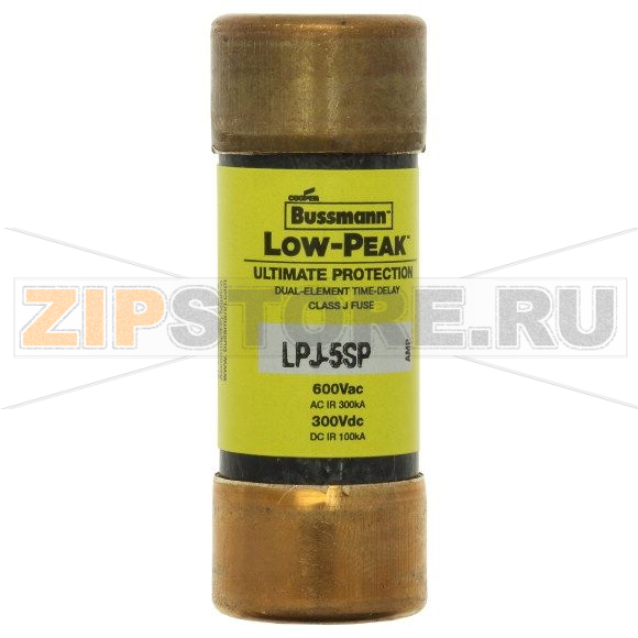 Предохранитель, 5 A, AC 600 В, 300 кА, 21x57 мм, J, UL, с задержкой Eaton LOW-PEAK CLASS J T/D 