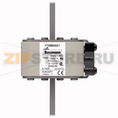 Предохранитель, 700 A, AC 690 В, 200 кА, size 3, 76x92x135 мм, aR, IEC UL Eaton FUSE 700A 690V 