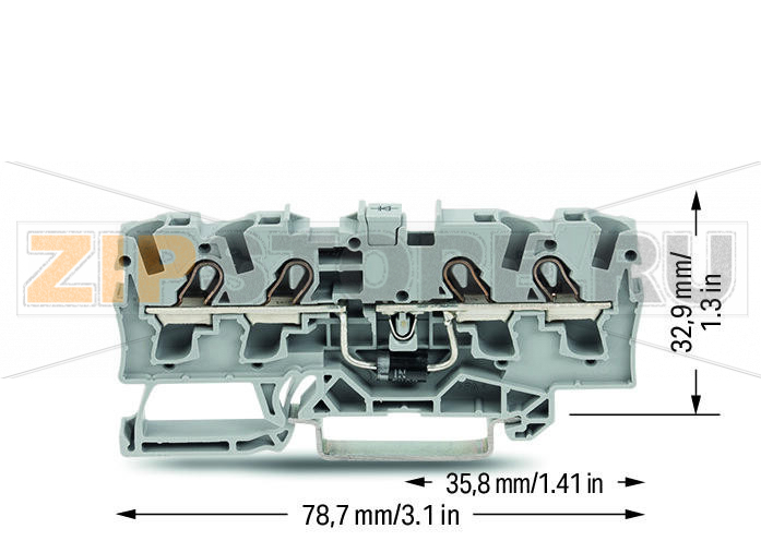 Компонентная клемма; 4-проводн.; с диодом 1N5408; анод справа; для DIN-рейки 35 x 15 и 35 x 7,5; 4 mm?; Push-in CAGE CLAMP®; 4,00 mm?; серые Wago 2004-1411/1000-401 