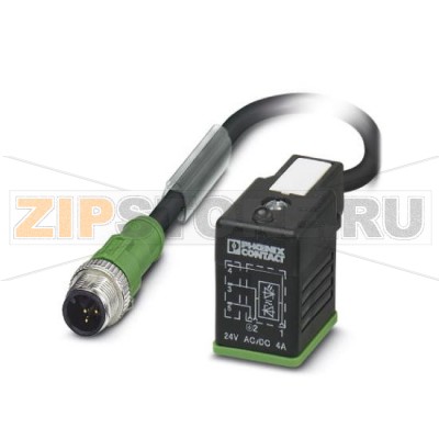 Кабель для датчика / исполнительного элемента Phoenix Contact SAC-3P-M12MS/3,0-PUR/B-1L-S 3-полюсн., PUR/ПВХ, черный RAL 9005, Штекеры прямое M12, А-кодирование, к Штекер типа В для электромагнитного клапана (10 мм), с помощью 1 светодиод, подключение с помощью Диод Зенера, Длина кабеля: 3 м.Минимальный заказ: 1 шт.Упаковка: 1 шт.