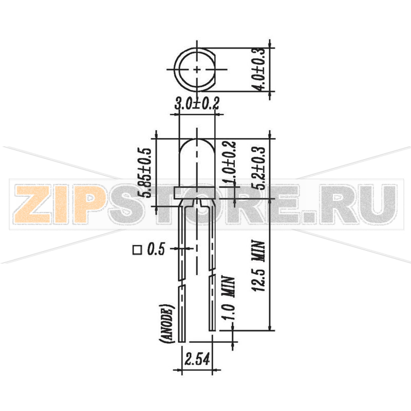 Светодиод круглый, желтый, 3 мм, 200 мкд, 40°, 20 мА, 2 В Everlight Opto 204-10UYD/S530-A3 