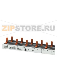 Компактная Pin шина, 10mm2 сечение: 1p/N комп.устр. 1-пол. + доп.контакт 0,5-пол. защ.от прикосн. 1000mm обрезаемая Siemens 5ST3778-0