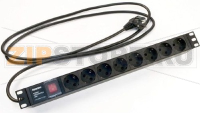 Hyperline SHE19-8SH-S-2.5EU Блок розеток для 19&quot; шкафов, горизонтальный, с выключателем с подсветкой, 8 розеток Schuko (16A), 250В, кабель питания 3х1.5мм2, длина 2.5 м, с вилкой Schuko, 482.6x44.4x44.4мм (ДхШхВ) 
