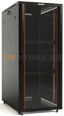Hyperline TTB-3266-AS-RAL9004 Шкаф напольный 19-дюймовый, 32U, 1610x600х600 мм (ВхШхГ), передняя стеклянная дверь со стальными перфорированными боковинами, задняя дверь сплошная, ручка с замком, крыша нового типа, цвет черный (RAL 9004) (разобранный) 