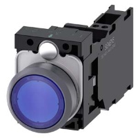 КНОПКА С ПОДСВЕТКОЙ, 22MM, КРУГЛАЯ,  ПЛАСТИК С МЕТАЛЛИЧЕСКИМ ФРОНТАЛЬНЫМ КОЛЬЦОМ, СИНЯЯ, ПЛОСКАЯ КНОПКА, КОНТАКТЫ МГНОВЕННОГО ДЕЙСТВИЯ, С ДЕРЖАТЕЛЕМ, 1NO+1NC, МОДУЛЬ ПОДСВЕТКИ С ИНТЕГРИРОВАННЫМ СВЕТОДИОДОМ 24V AC/DC, ПРУЖИННЫЕ КЛЕММЫ, С ГРАВИРОВКОЙ ЛАЗЕРО