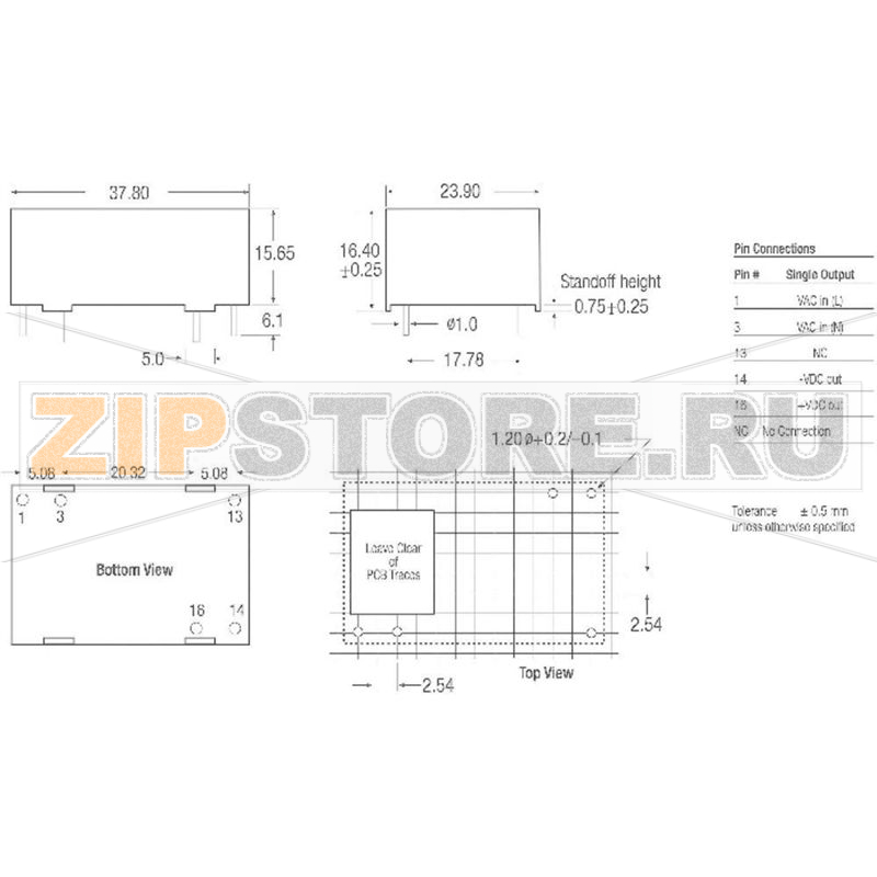 Блок питания AC/DC, 24 В, 0.125 А, 3 Вт Recom RAC03-24SC 