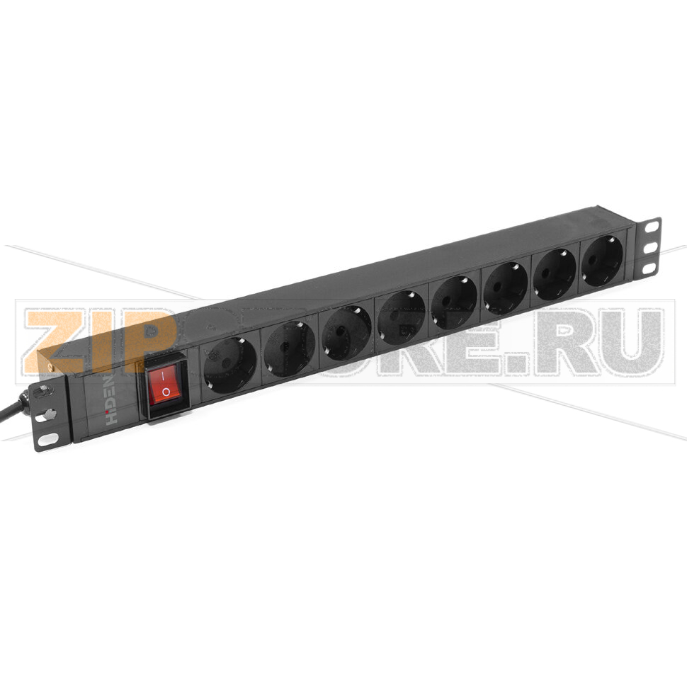 Блок розеток однофазный 16 А, горизонтальный 19", 8 розеток Schuko Hiden H1R-8S-16-20S 