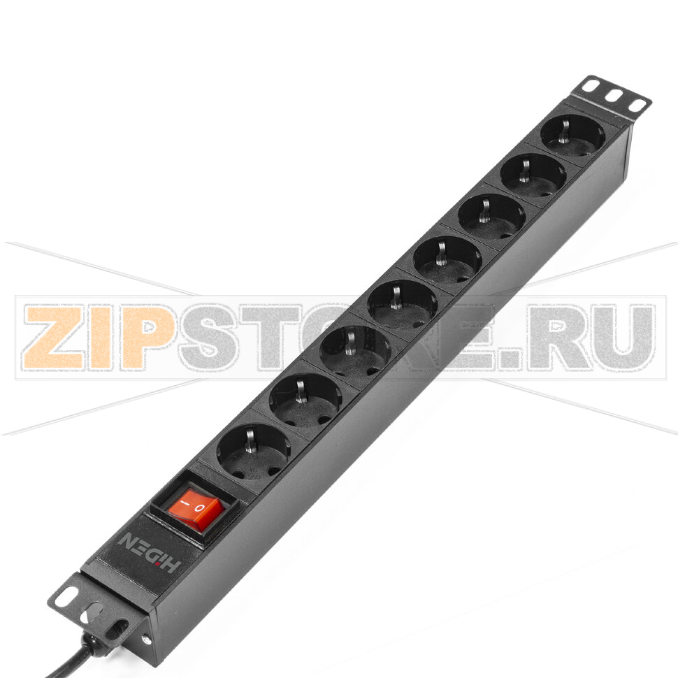 Блок розеток однофазный 16 А, горизонтальный 19", 8 розеток Schuko Hiden H1R-8S-16-20S 