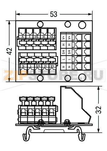Multi port device tap with mounting foot; 2 trunk cables (input, output); 2 drop cables Wago 810-902/000-002 