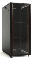 Hyperline TTB-3268-AS-RAL9004 Шкаф напольный 19-дюймовый, 32U, 1610x600х800 мм (ВхШхГ), передняя стеклянная дверь со стальными перфорированными боковинами, задняя дверь сплошная, ручка с замком, крыша нового типа, цвет черный (RAL 9004) (разобранный)