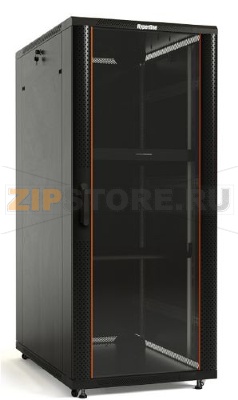 Hyperline TTB-3268-AS-RAL9004 Шкаф напольный 19-дюймовый, 32U, 1610x600х800 мм (ВхШхГ), передняя стеклянная дверь со стальными перфорированными боковинами, задняя дверь сплошная, ручка с замком, крыша нового типа, цвет черный (RAL 9004) (разобранный) 