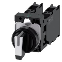 ПОВОРОТНЫЙ ПЕРЕКЛЮЧАТЕЛЬ С ВОЗМОЖНОСТЬЮ ПОДСВЕТКИ, 22MM, КРУГЛЫЙ, ПЛАСТИК, КОРОТКАЯ ЧЁРНАЯ РУКОЯТКА С БЕЛОЙ ВСТАВКОЙ, 3 КОММУТАЦИОННЫХ ПОЛОЖЕНИЯ I-O-II, С ФИКСАЦИЕЙ, 10:30H/12H/13:30H, С ДЕРЖАТЕЛЕМ, 2 X 1NO+1NC, ПРУЖИННЫЕ КЛЕММЫ, С ГРАВИРОВКОЙ ЛАЗЕРОМ, UP