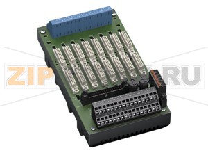 Терминальная панель Termination Board HiCTB08-SPT-44C-SP-RS-Y1 Pepperl+Fuchs SupplyConnectionX20: terminals 3, 5 (+) 4, 6 (-)Nominal voltage24 V DC , in consideration of rated voltage of used isolatorsVoltage drop0.9 V , voltage drop across the series diode on the termination board must be consideredRipple&le  10  %Fusing2 A , in each case for 8 modulesPower dissipation&le  500 mW , without modulesReverse polarity protectionyesRedundancySupplyRedundancy available. The supply for the isolators is decoupled, monitored and fused.Fault indication outputConnectionX20: terminals 1, 2Output typevolt-free contactContact loading30 V DC, 1 AIndicators/settingsDisplay elementsLED PWR1 (Termination Board power supply), green LEDLED PWR2 (Termination Board power supply), green LED LED FAULT (fault indication), red LED- LED flashes: power supply failureDirective conformityElectromagnetic compatibilityDirective 2014/30/EUEN 61326-1:2013 (industrial locations)ConformityElectromagnetic compatibilityNE 21:2012For further information see system description.Degree of protectionIEC 60529:2001Ambient conditionsAmbient temperature-20 ... 60 °C (-4 ... 140 °F)Storage temperature-40 ... 70 °C (-40 ... 158 °F)Mechanical specificationsDegree of protectionIP20ConnectionField sideexplosion hazardous area: 4  spring terminals per module , blueControl sidenon-explosion hazardous area: 4  spring terminals per module , blackSupplypluggable spring terminals , blackCore cross-sectionspring terminals: 0.25 ... 1.5 mm2 (24 ... 12 AWG)Materialhousing: polycarbonate, 10 % glass fiber reinforcedMassapprox. 400 gDimensions108 x 200 x 163 mm (4.25 x 7.9 x 6.42 inch) , height including module assemblyMountingon 35 mm DIN mounting rail acc. to EN 60715:2001Data for application in connection with hazardous areasEU-Type Examination CertificateCESI 06 ATEX 022Marking II (1)G [Ex ia Ga] IIC  II (1)D [Ex ia Da] IIIC  I (M1) [Ex ia Ma] ISafe areaMaximum safe voltage250 V (Attention! Um is no rated voltage.)Galvanic isolationField circuit/control circuitsafe electrical isolation acc. to IEC/EN 60079-11, voltage peak value 375 VDirective conformityDirective 2014/34/EUEN 60079-0:2012+A11:2013 , EN 60079-11:2012 , EN 50303:2000International approvalsUL approvalControl drawing116-0327IECEx approvalIECEx CES 06.0003Approved for[Ex ia Ga] IIC [Ex ia Da] IIIC [Ex ia Ma] I