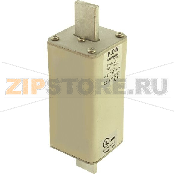 Предохранитель, 400 A, DC 1000 В, 50 кА, 3L, 75x91x205 мм, gPV, UL, IEC Eaton FUSE 400A 1000V 3 