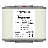 Предохранитель, 900 A, AC 690 В, size 2, 61x77x51 мм, aR, IEC UL Eaton FUSE 900A 690V 2GN/50 A