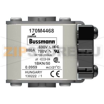 Предохранитель, 800 A, AC 690 В, 200 кА, size 1, aR, IEC UL Eaton FUSE 800A 690V 1BKN/50 AR UC 