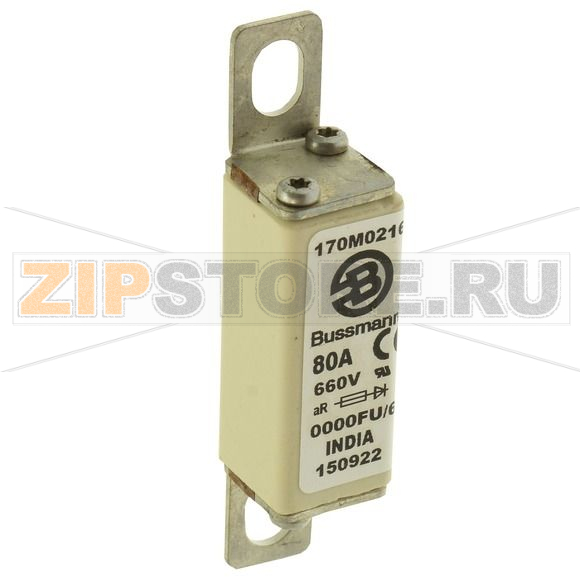 Предохранитель, 80 A, AC 660 В, 200 кА, size 0000, 18x19x80 мм, aR, UL Eaton FUSE 80A 660V 000 