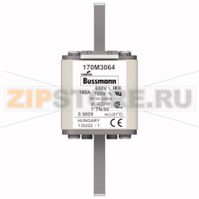 Предохранитель, 160 A, AC 690 В, 200 кА, DIN 1, 45x58x104 мм, aR, DIN, IEC Eaton FUSE 160A 690V 