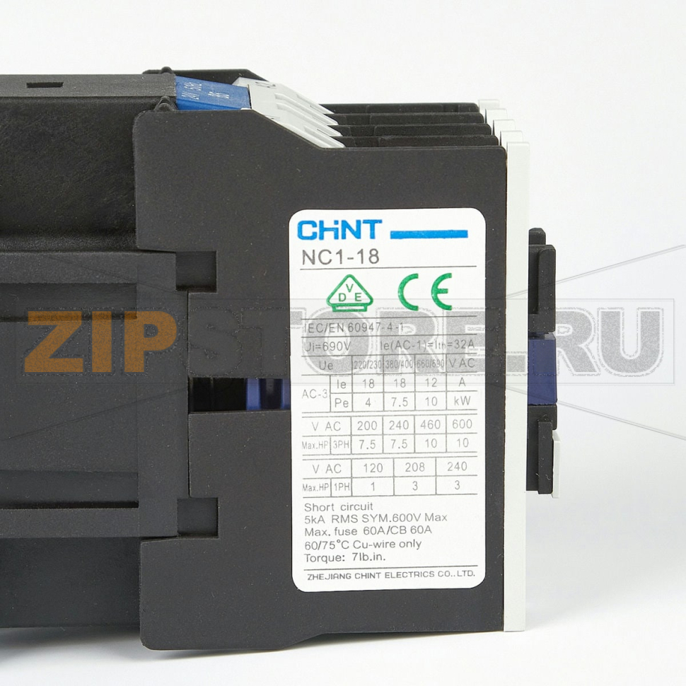 Контактор 18 А, 7.5 кВт, 3 полюса, 50 Гц, 1НЗ Chint NC1-1801 